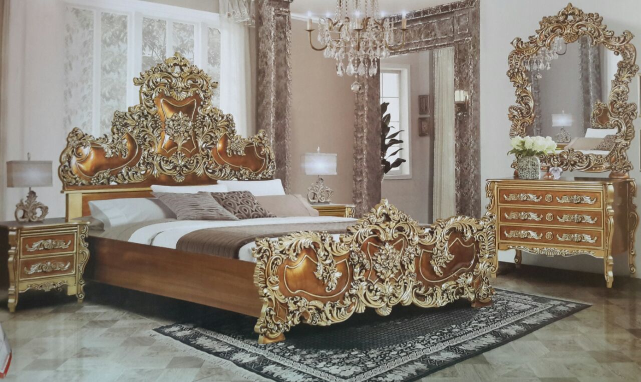 سرویس و تخت خواب سلطنتی طلایی نقره ای قهوه ای 